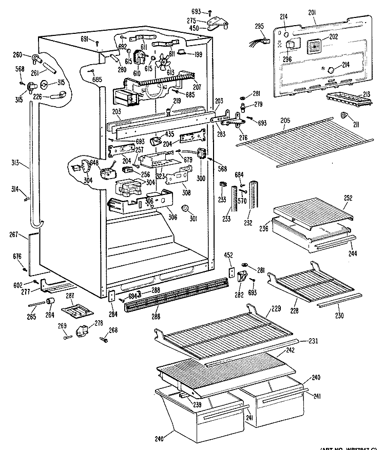 Section Diagram and Parts List for TBX21DPBRWH  General Electric Refrigerator