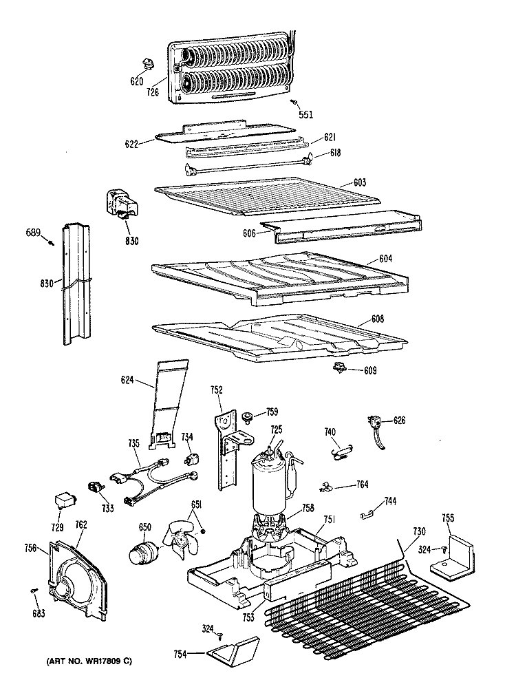 Section Diagram and Parts List for TBX21DPBRWH  General Electric Refrigerator