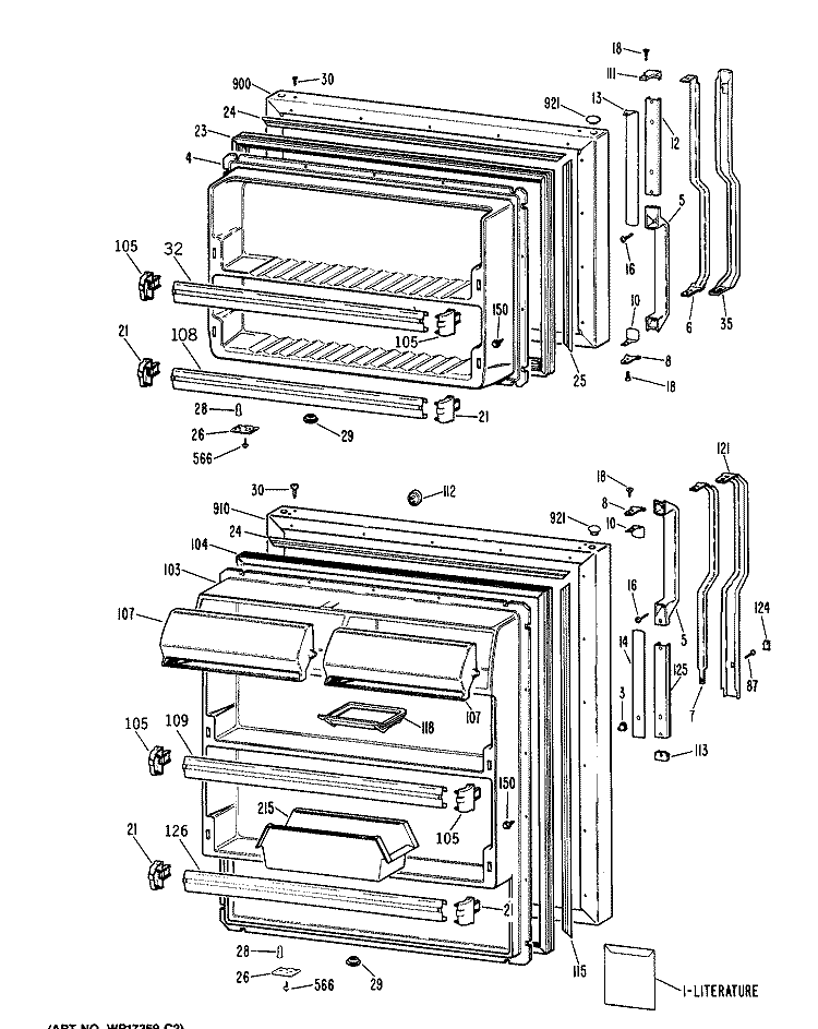 Section Diagram and Parts List for TBX21JPBRWH  General Electric Refrigerator