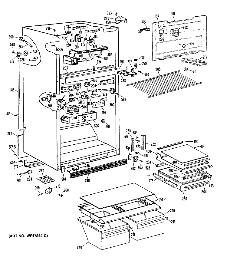 Section Diagram and Parts List for TBX21JPBRWH  General Electric Refrigerator