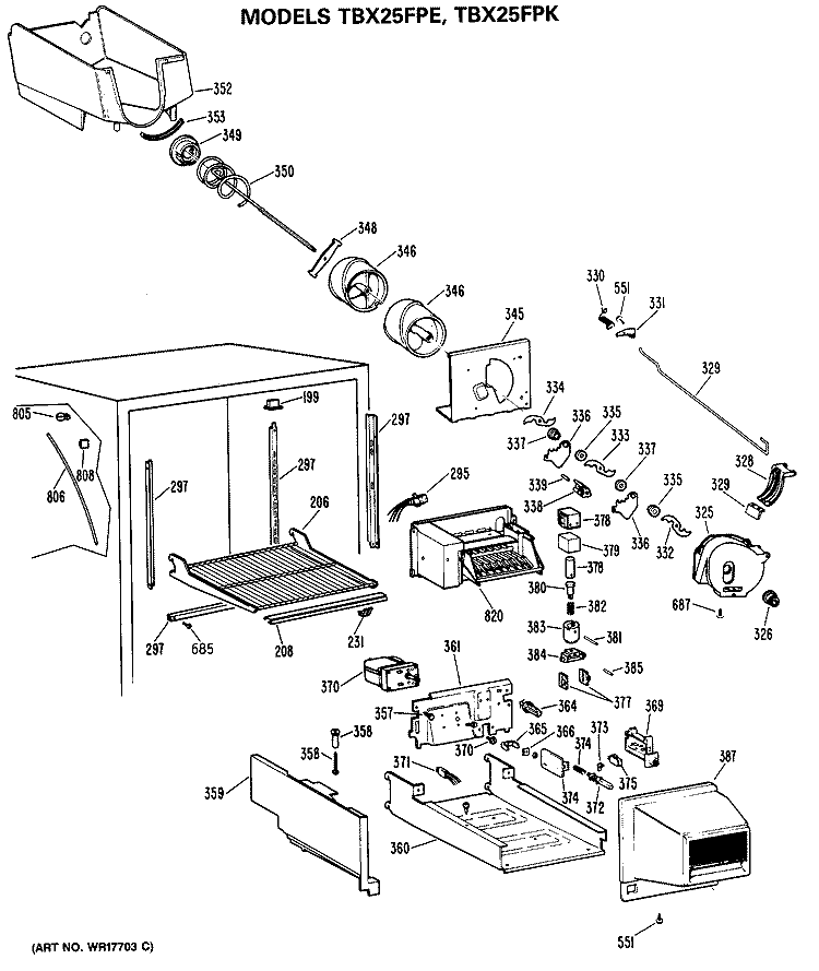 Section Diagram and Parts List for TBX25FPERAD  General Electric Refrigerator