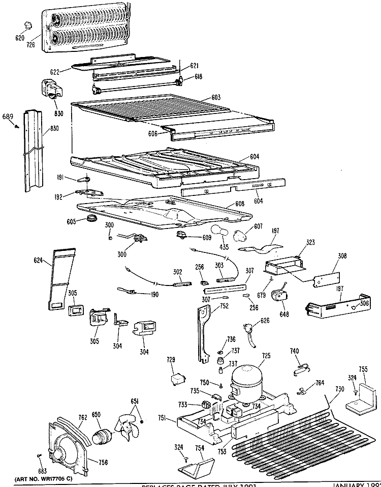Section Diagram and Parts List for TBX25FPERAD  General Electric Refrigerator