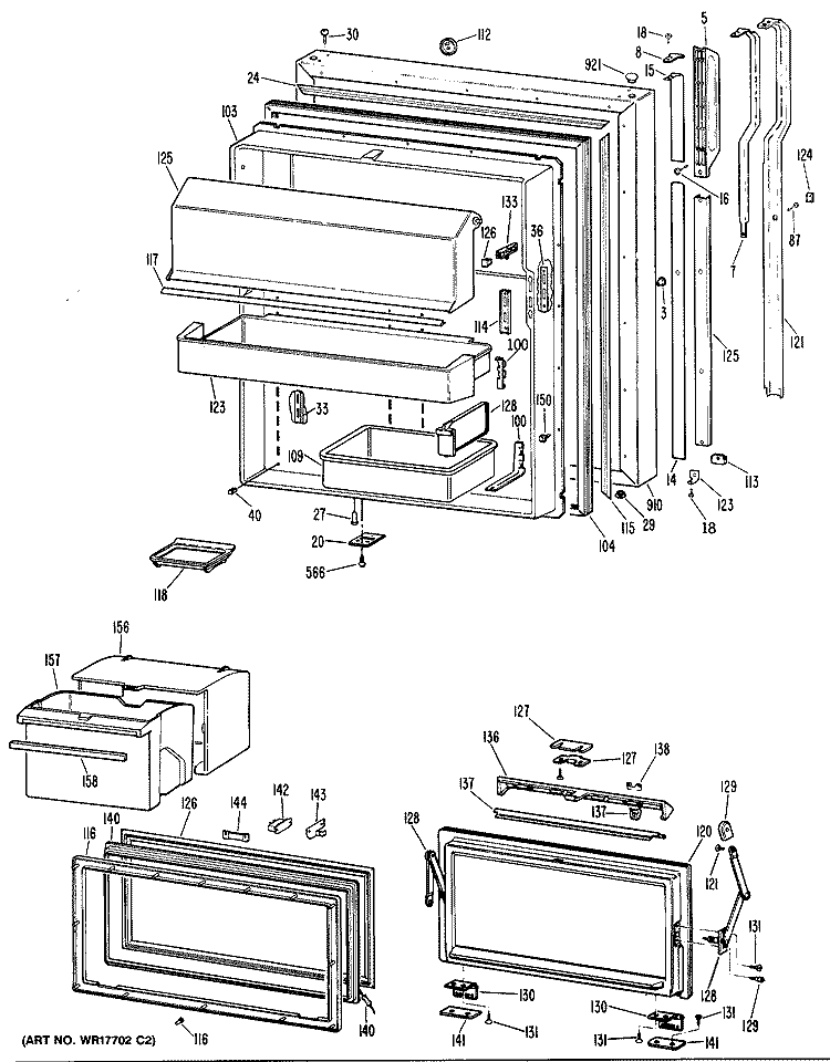 Section Diagram and Parts List for TBXW25FPLRWH  General Electric Refrigerator