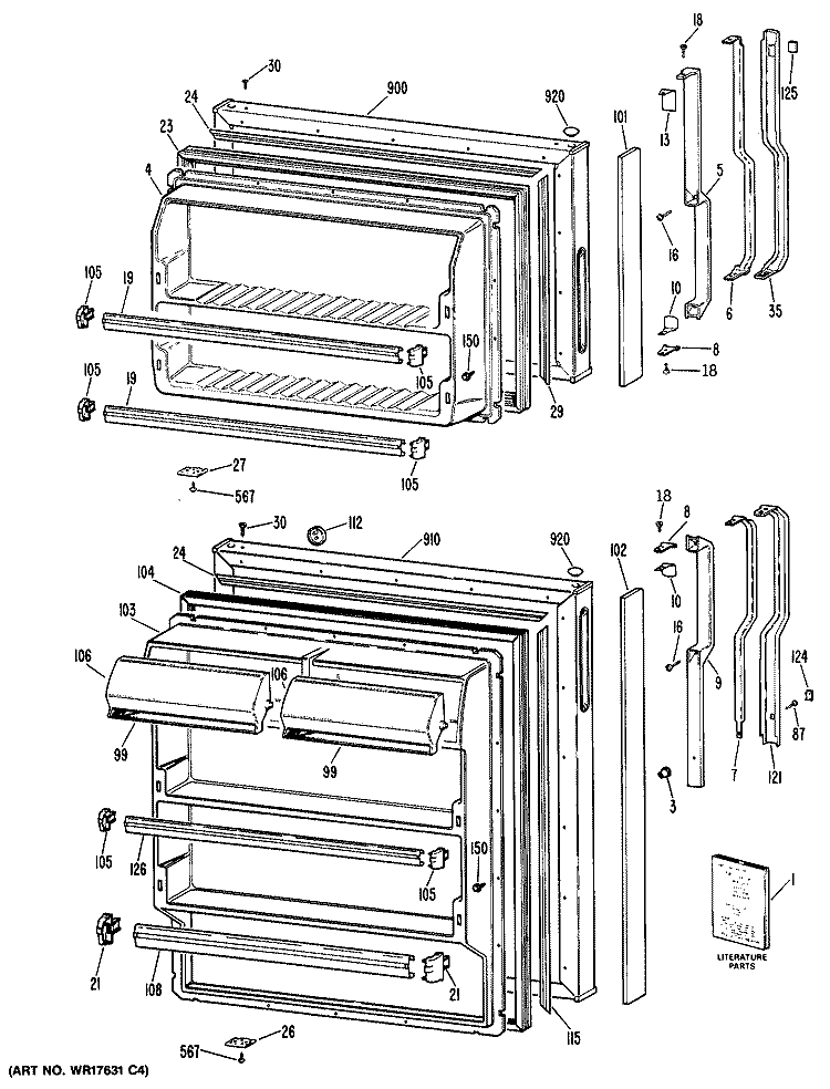 Section Diagram and Parts List for TBE14SPHRAD  General Electric Refrigerator