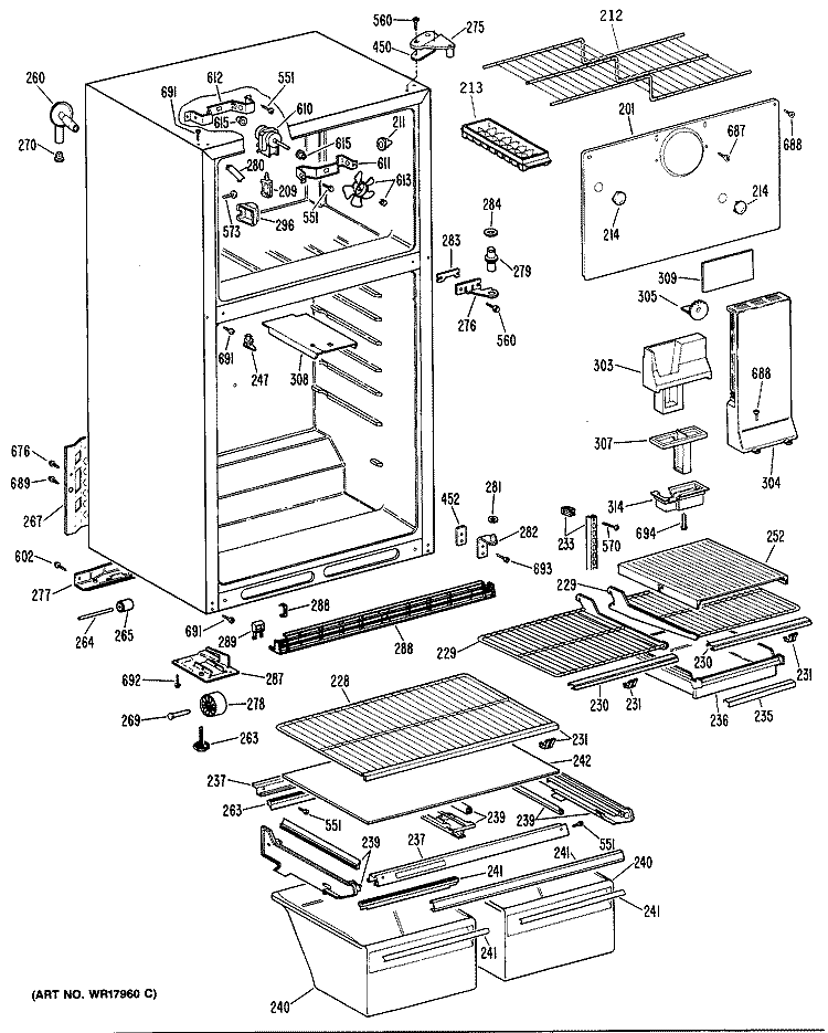 Section Diagram and Parts List for TBE16DPHRWH  General Electric Refrigerator