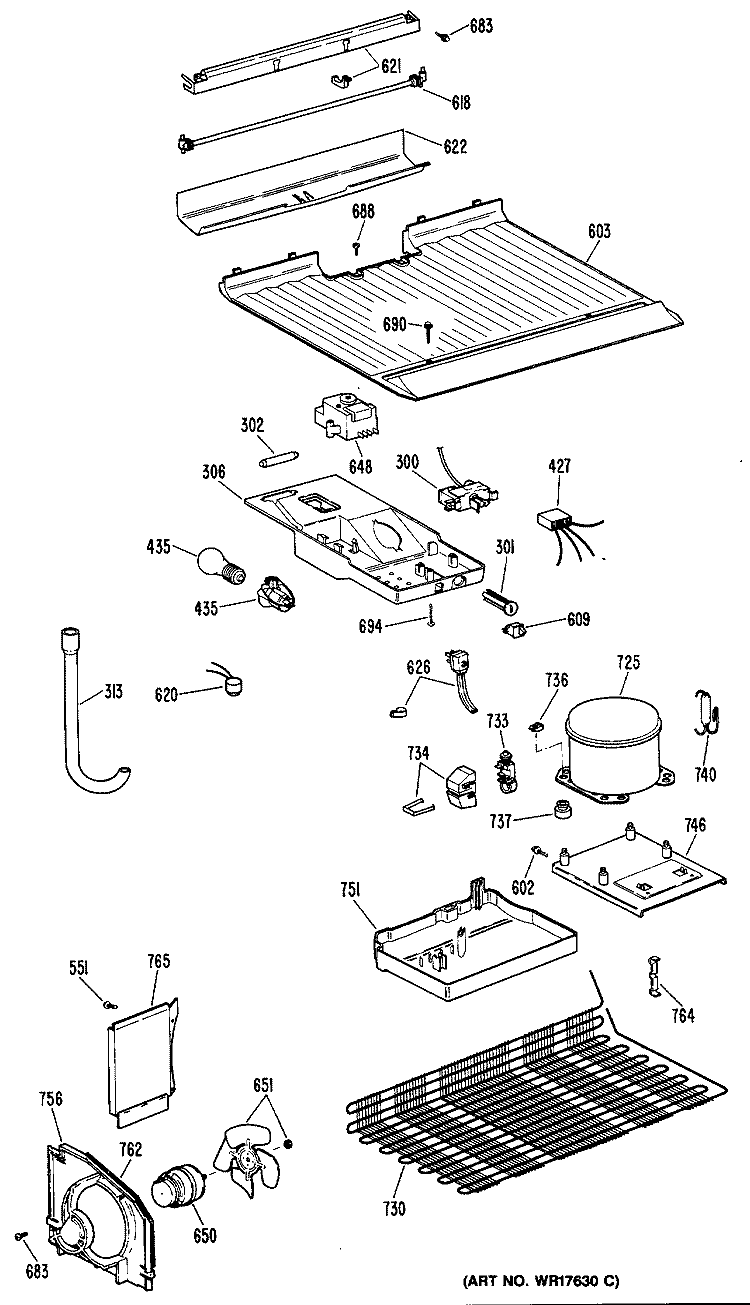 Section Diagram and Parts List for TBE16DPHRWH  General Electric Refrigerator