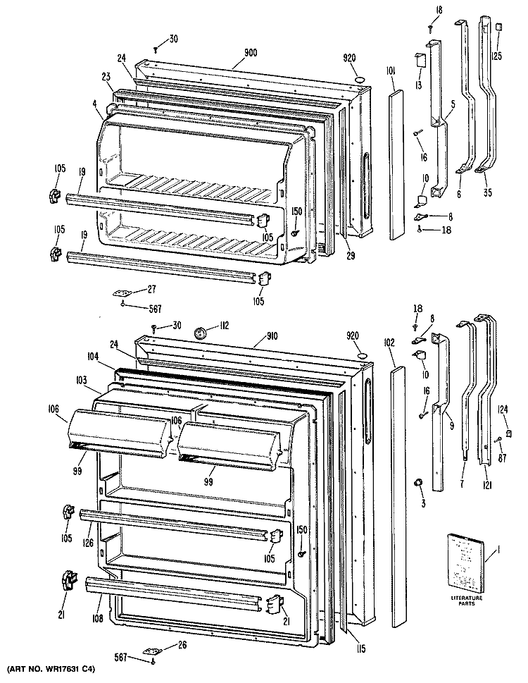 Section Diagram and Parts List for TBX14APGRWH  General Electric Refrigerator