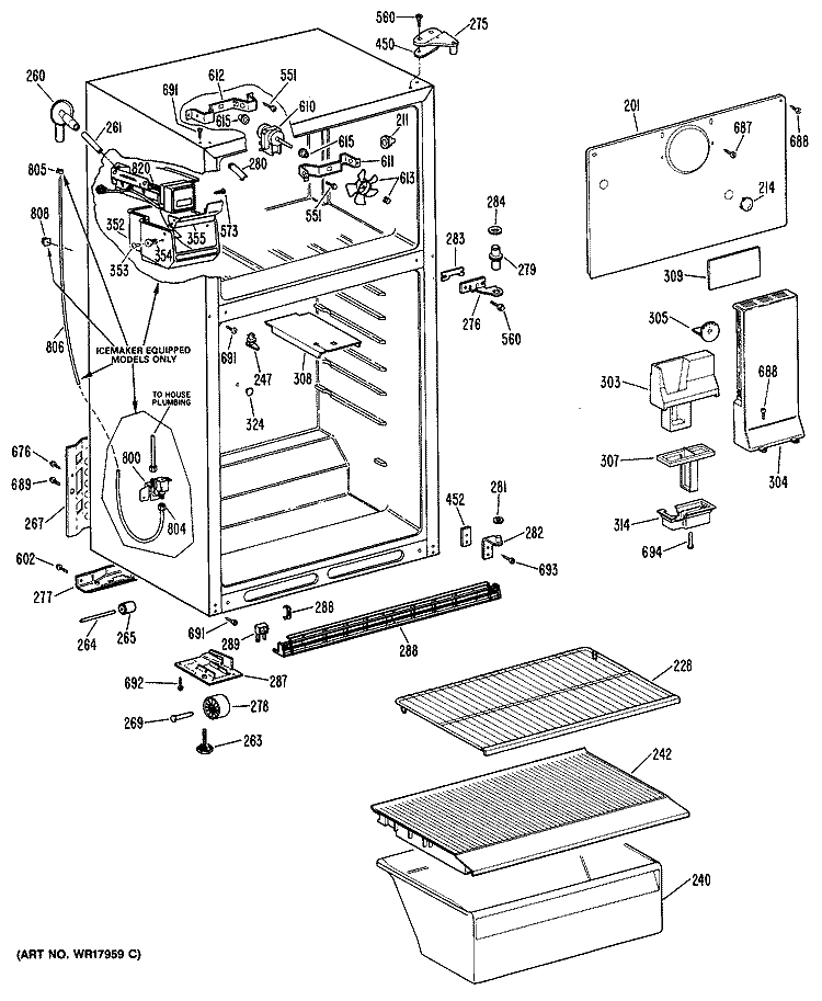 Section Diagram and Parts List for TBX14APGRWH  General Electric Refrigerator