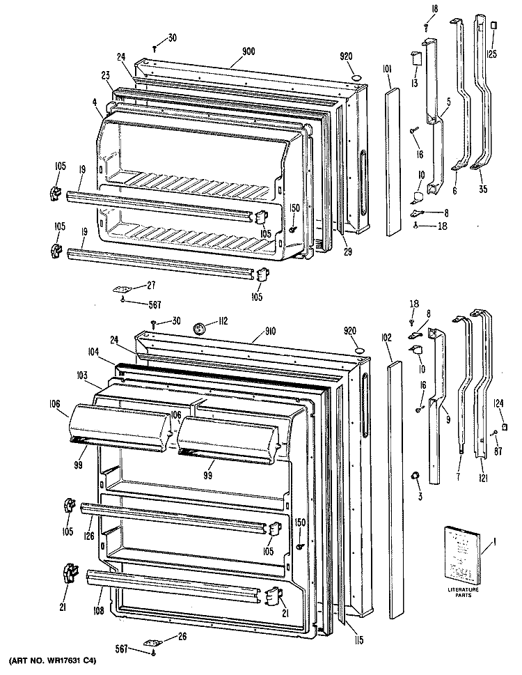 Section Diagram and Parts List for TBH15SPHRWH  General Electric Refrigerator