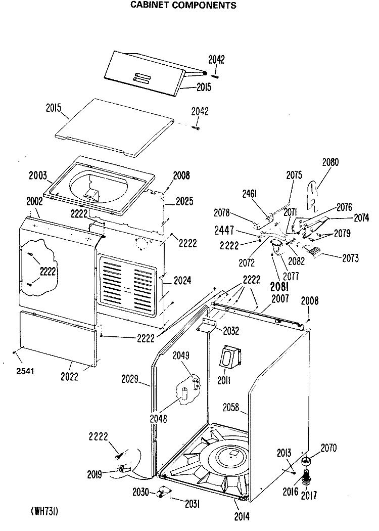 CABINET COMPONENTS Diagram and Parts List for WWP1180GFB  General Electric Washer