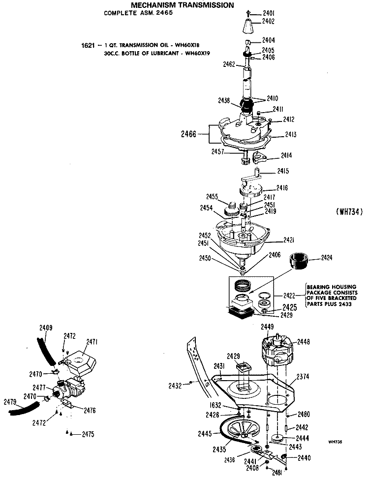 MECHANISM TRANSMISSION Diagram and Parts List for WWP1180GFB  General Electric Washer