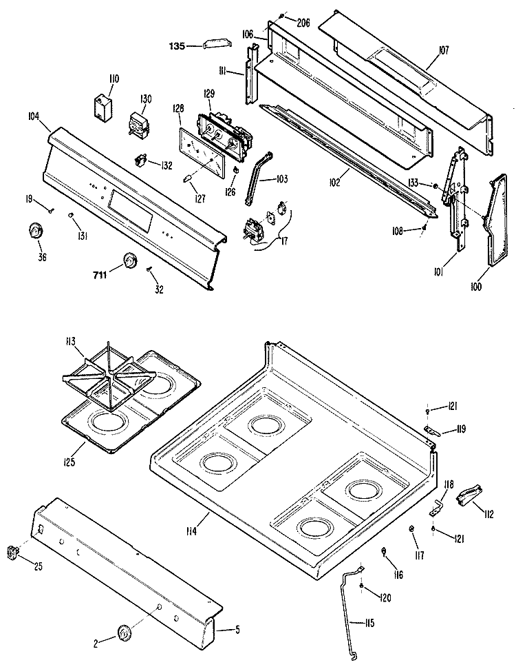 Section Diagram and Parts List for JGBP25GEN3  General Electric Range