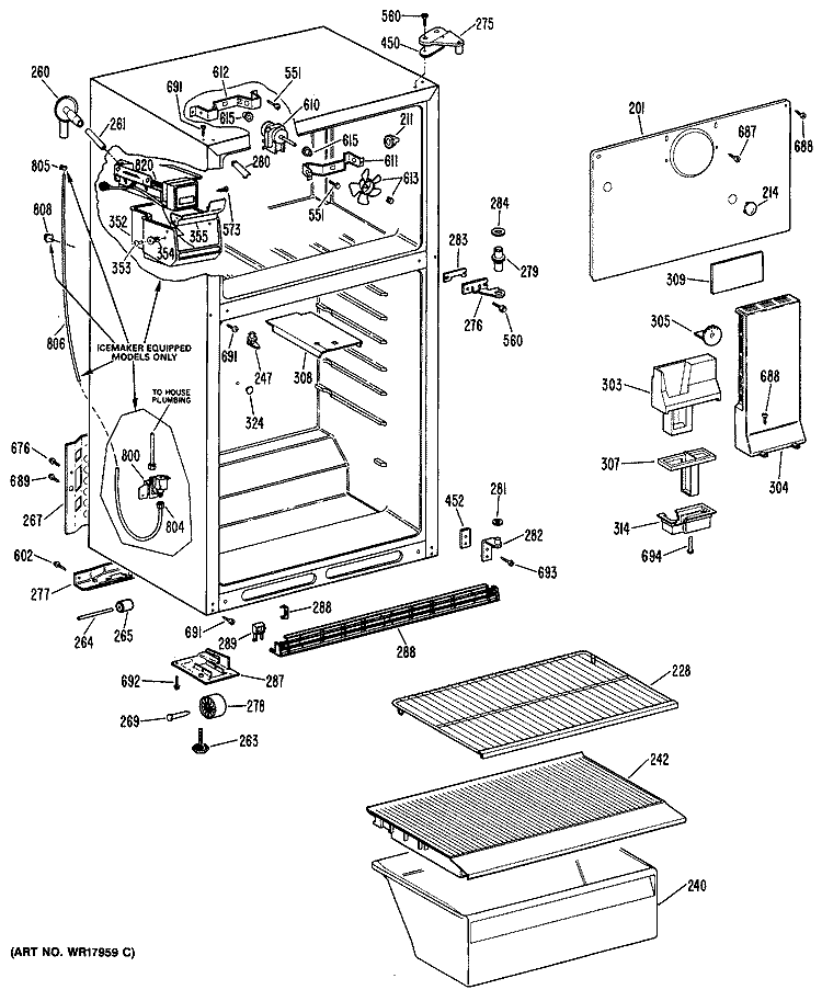 Section Diagram and Parts List for TBX16APGRWH  General Electric Refrigerator