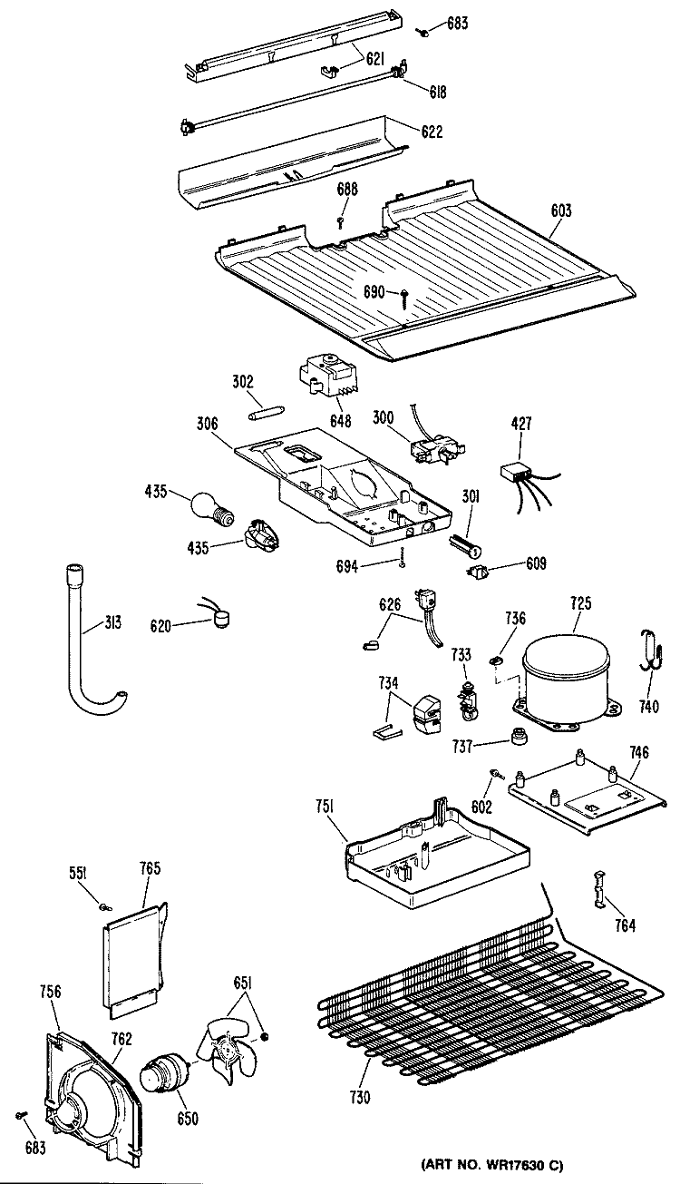 Section Diagram and Parts List for TBX16APGRWH  General Electric Refrigerator