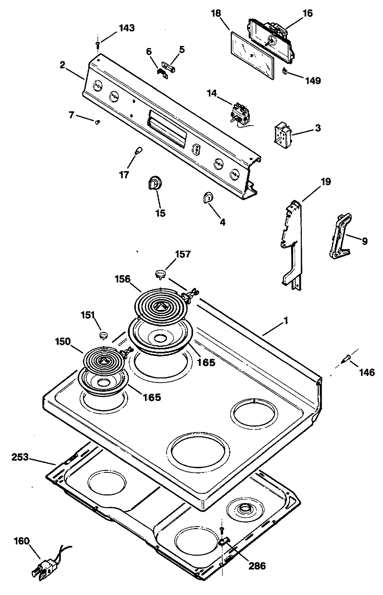 Section Diagram and Parts List for JBS12G*R1  General Electric Range