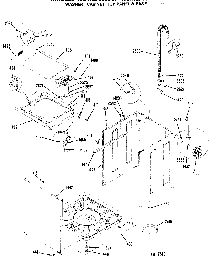 WASHER - CABINET, TOP PANEL & BASE Diagram and Parts List for WSM2700LDW  General Electric Washer Dryer Combo