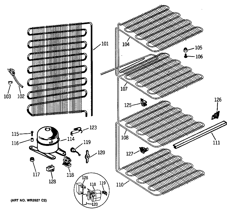 Section Diagram and Parts List for FP14DSARWH  General Electric Freezer