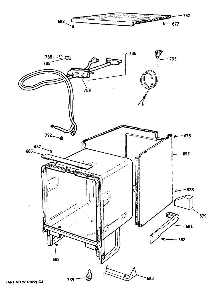 Section Diagram and Parts List for GSC580S02  General Electric Dishwasher