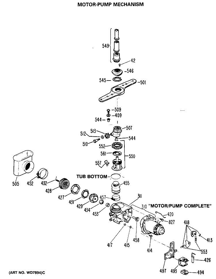 MOTOR - PUMP MECHANISM Diagram and Parts List for GSC1120S02  General Electric Dishwasher