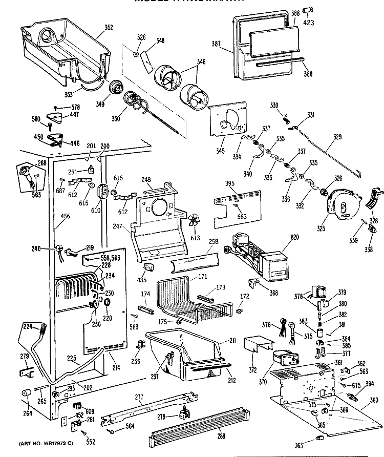 Section Diagram and Parts List for TFHW24RRAWH  General Electric Refrigerator