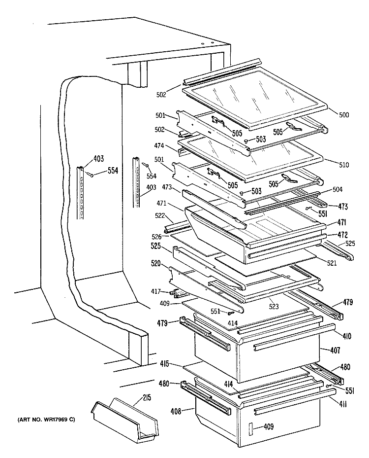 Section Diagram and Parts List for TFHW24RRAWH  General Electric Refrigerator