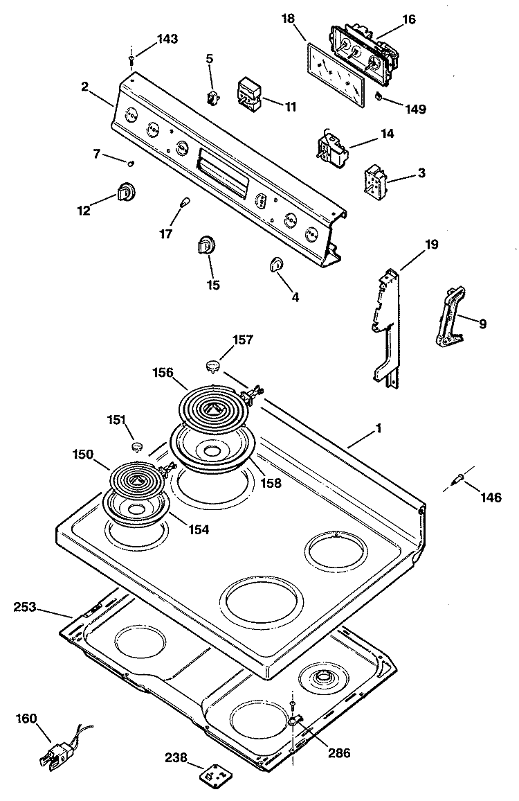 Section Diagram and Parts List for JBP22G*R2  General Electric Range