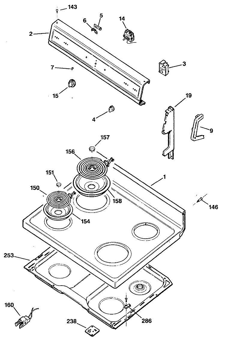 Section Diagram and Parts List for JBS03*R2  General Electric Range