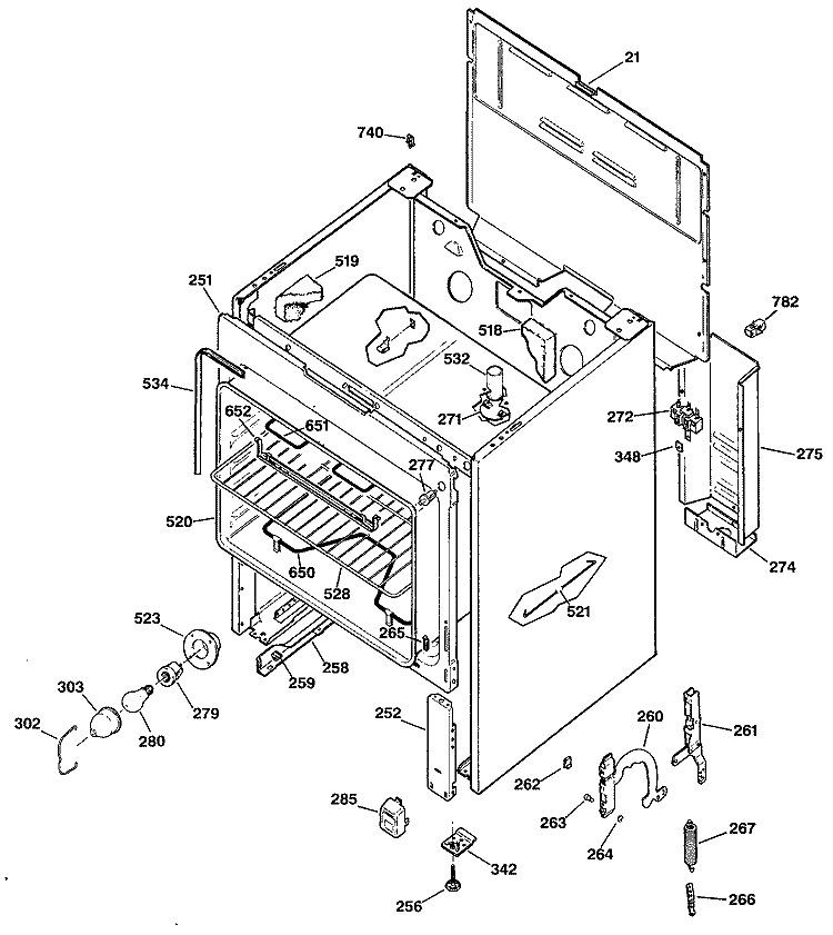 Section Diagram and Parts List for JBS12G*R2  General Electric Range