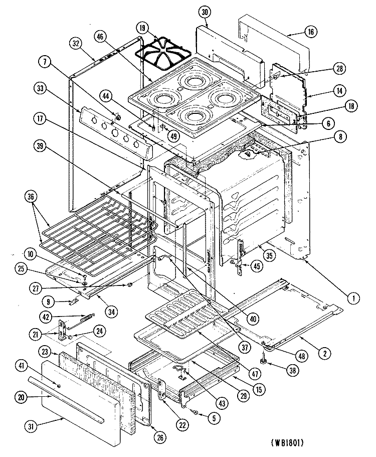 Section Diagram and Parts List for JLAS02PN7  General Electric Range