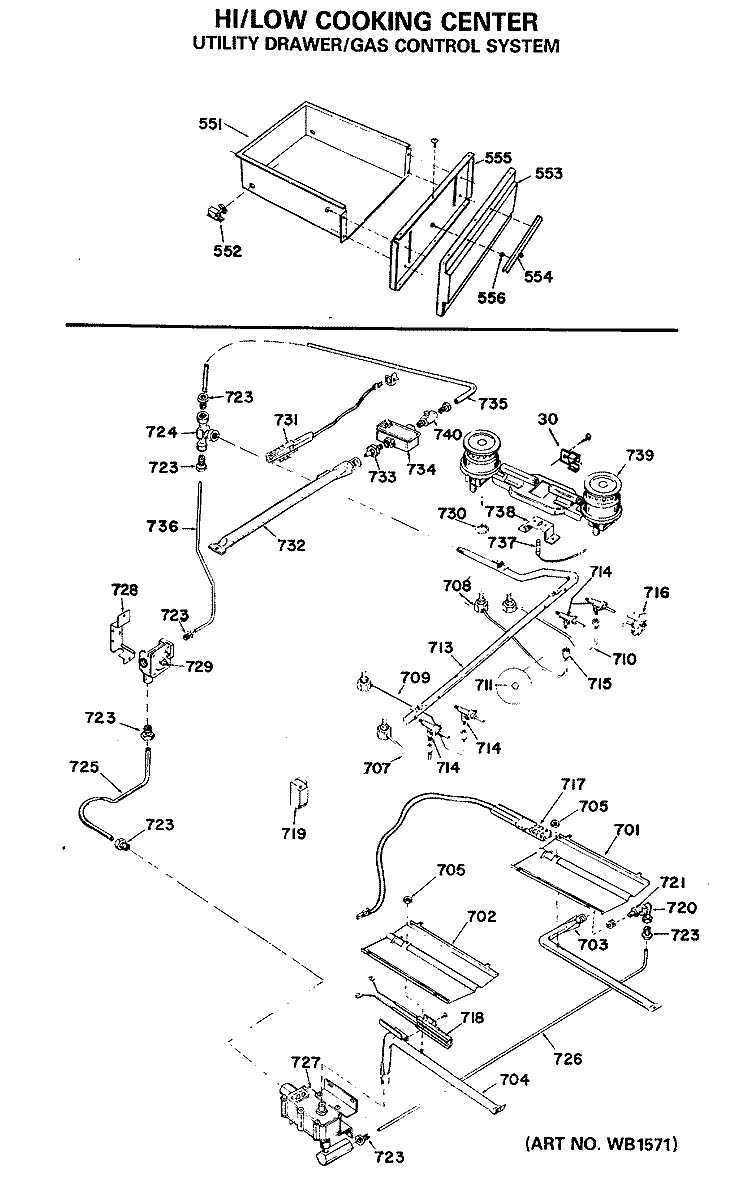 HI / LOW COOKING CENTER Diagram and Parts List for JGHP57GEJF  General Electric Range