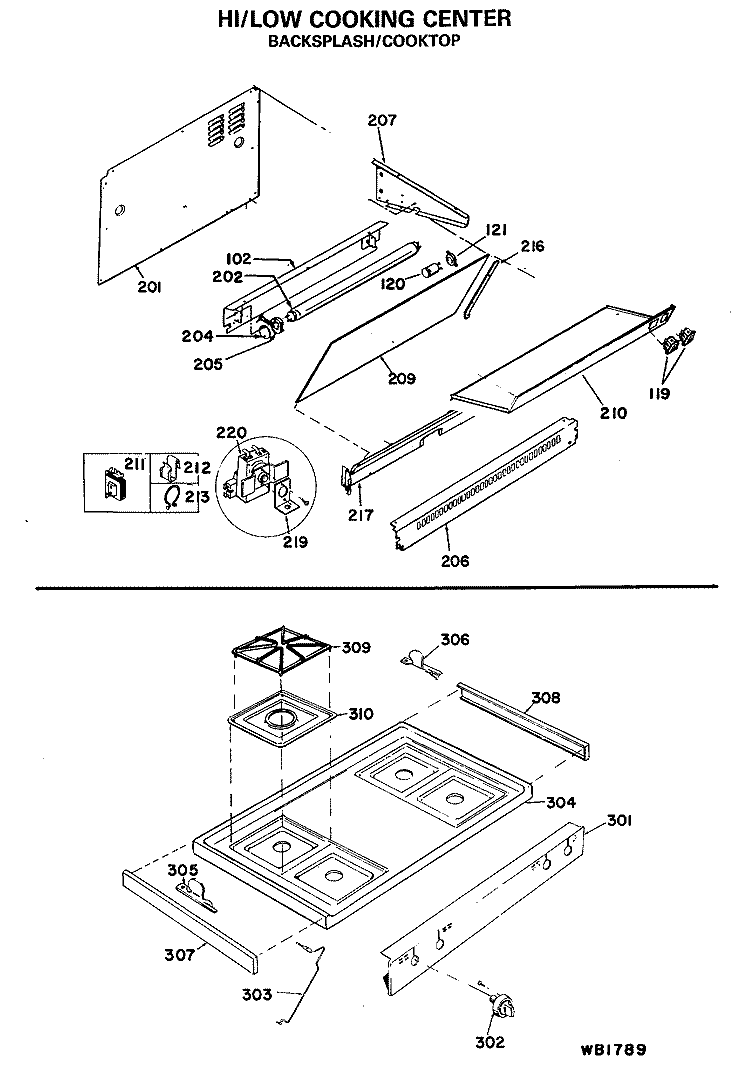 HI / LOW COOKING CENTER Diagram and Parts List for JGHP57GEJF  General Electric Range