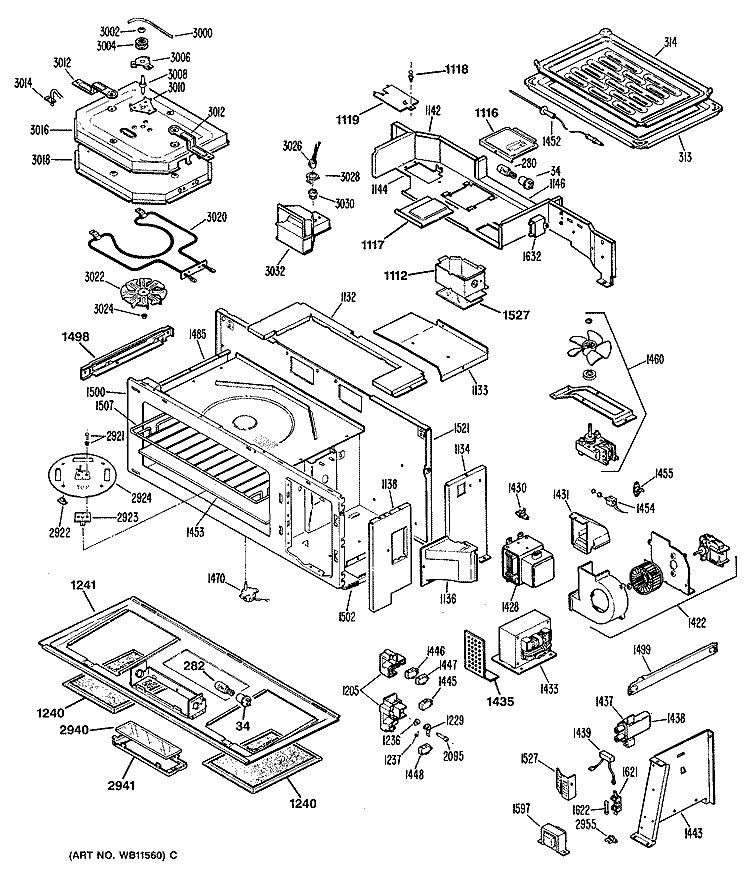 Section Diagram and Parts List for JVM192K01  General Electric Microwave
