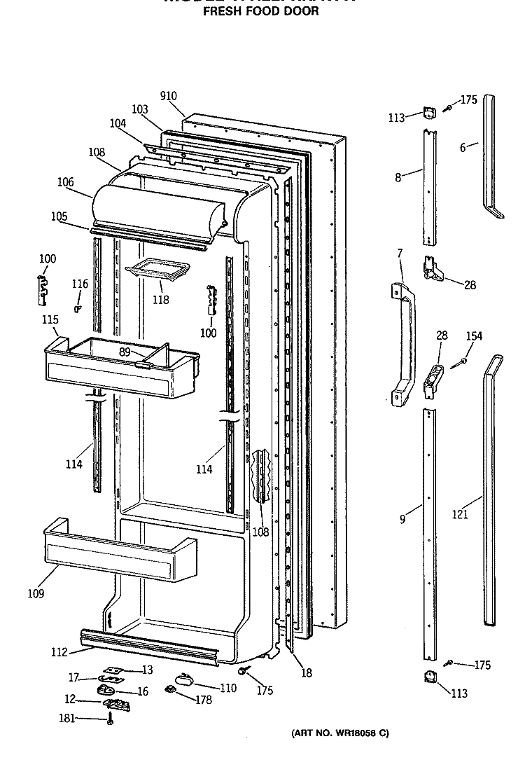 FRESH FOOD DOOR Diagram and Parts List for TFH22PRRAWW  General Electric Refrigerator