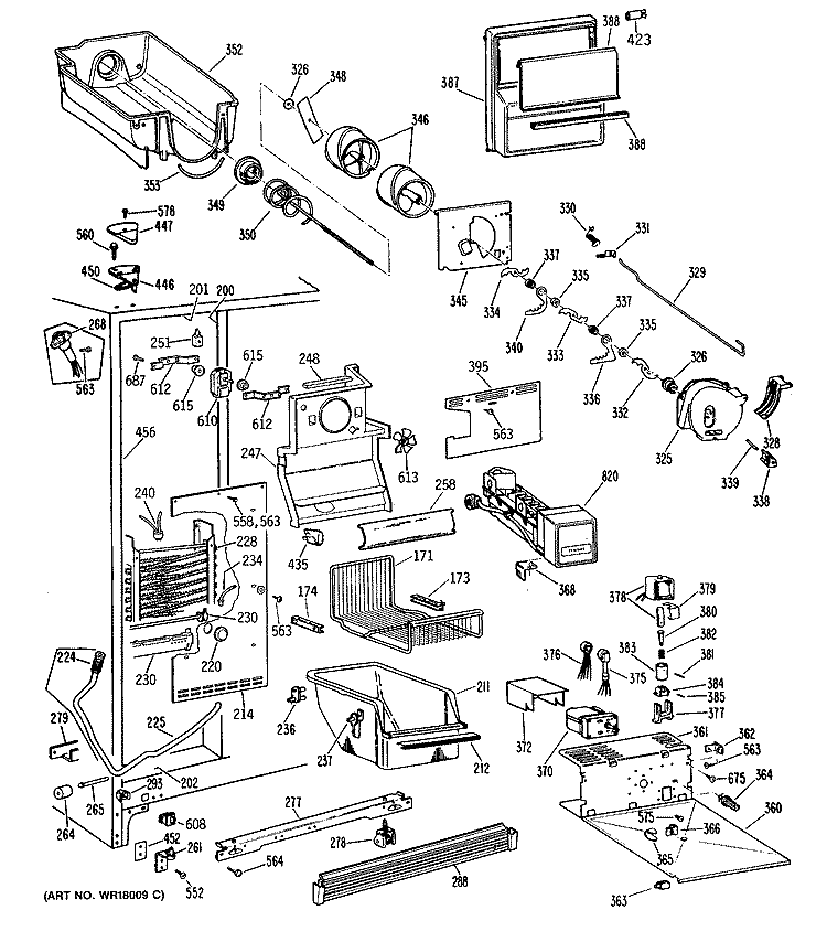 Section Diagram and Parts List for TFH22PRRAWW  General Electric Refrigerator