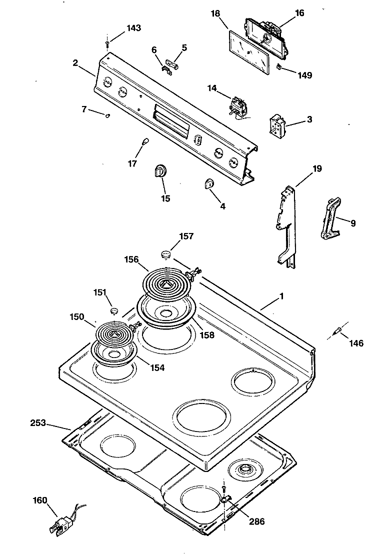 Section Diagram and Parts List for JBS16G*R2  General Electric Range