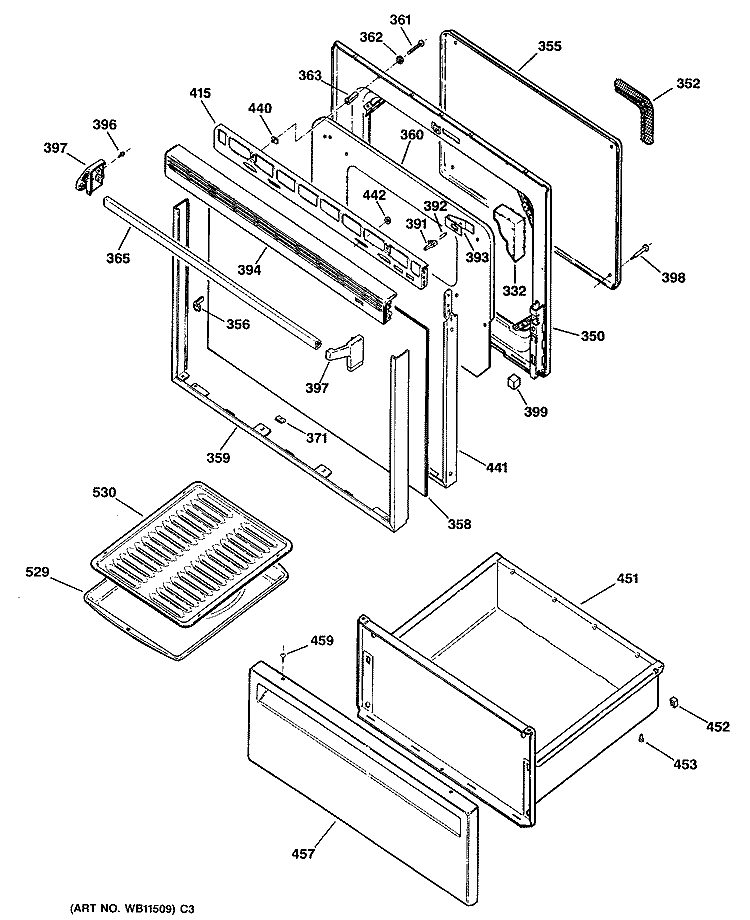 Section Diagram and Parts List for JBS16G*R2  General Electric Range