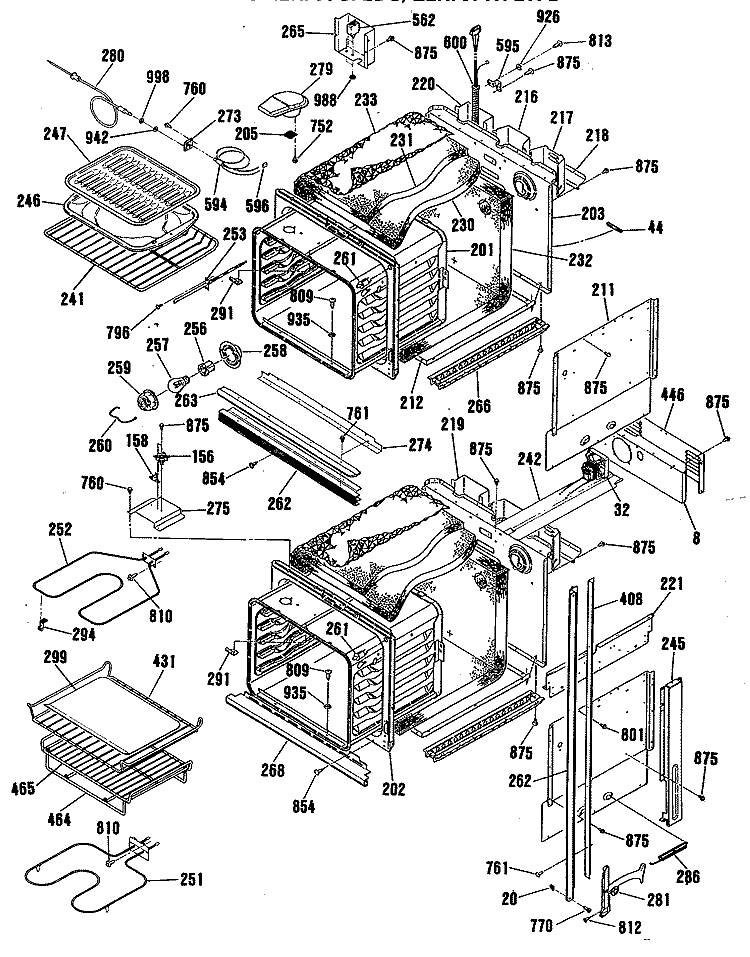 Section Diagram and Parts List for ZEK757WP2WG  General Electric Wall Oven