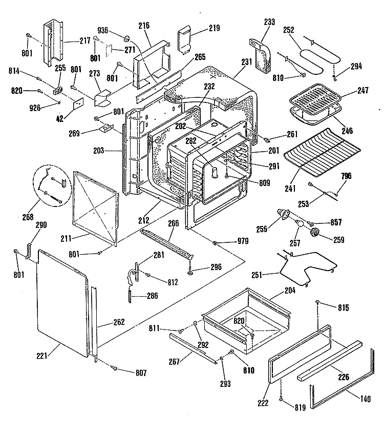 Section Diagram and Parts List for JSP28GP3BG  General Electric Range