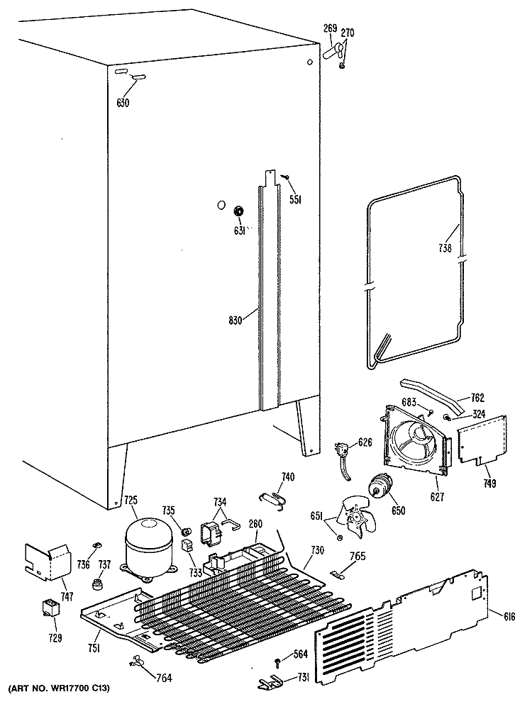 Section Diagram and Parts List for TFX19LASAWH  General Electric Refrigerator