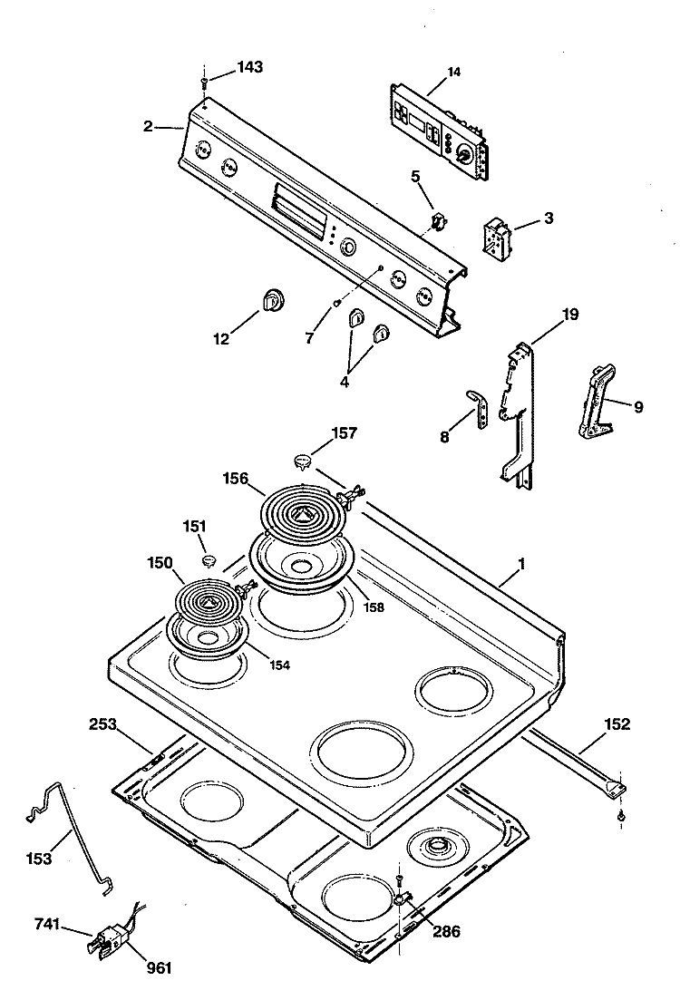 Section Diagram and Parts List for JBP20GS1  General Electric Range