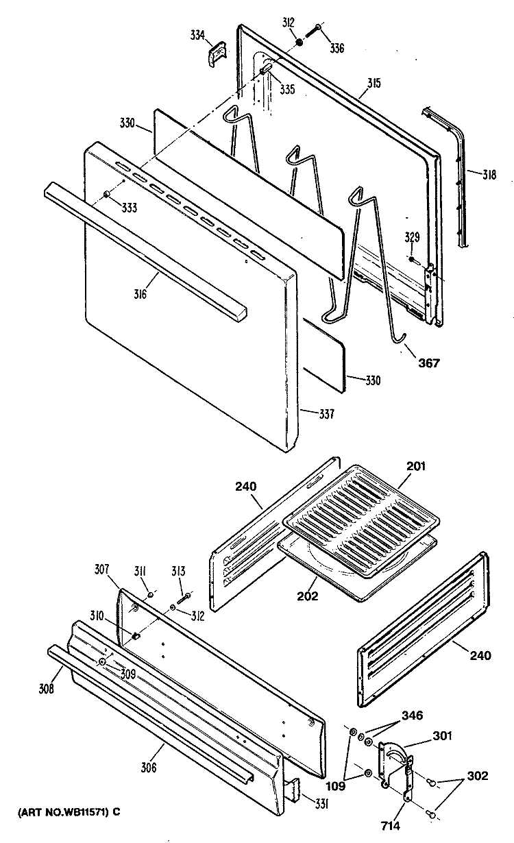 Section Diagram and Parts List for JGBS02EN4  General Electric Range