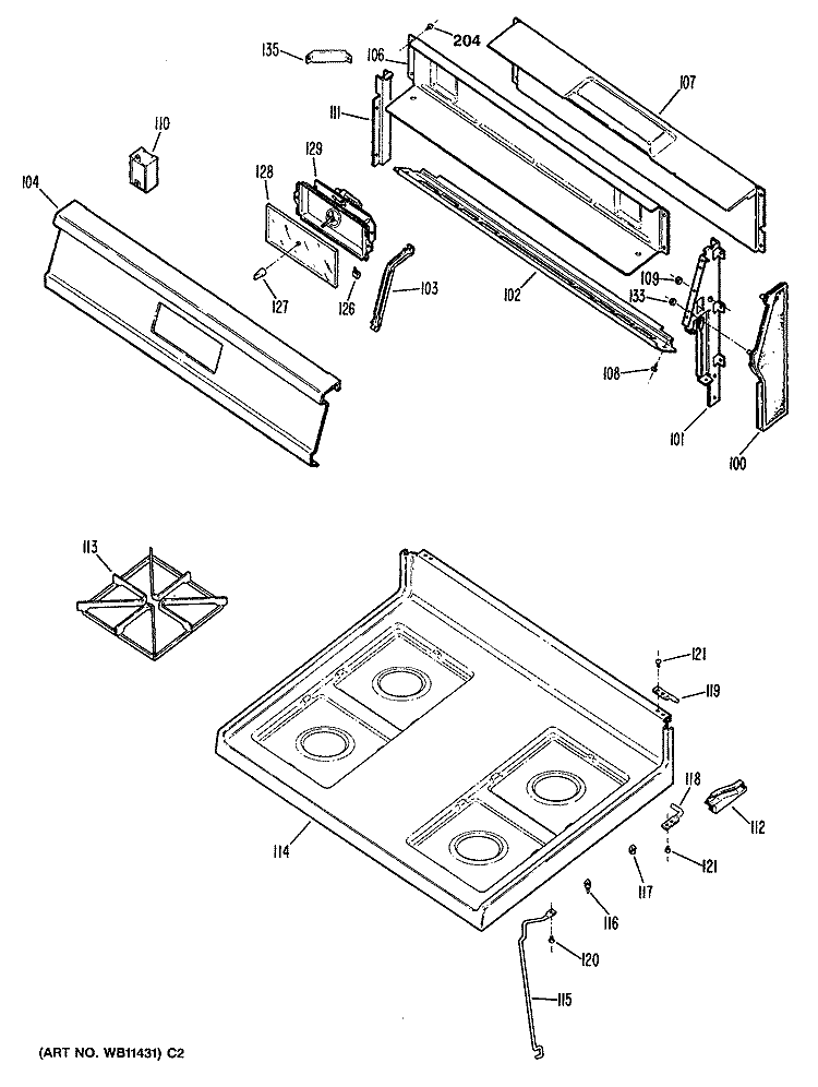 Section Diagram and Parts List for JGBS12GER3  General Electric Range