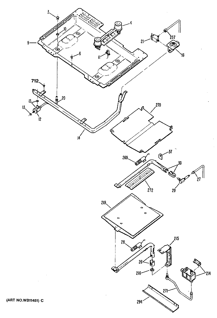 Section Diagram and Parts List for JGBP24GEN5  General Electric Range