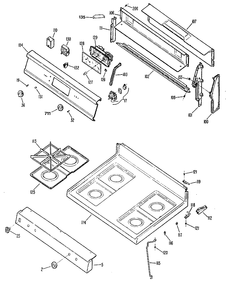 Section Diagram and Parts List for JGBP25GEN6  General Electric Range