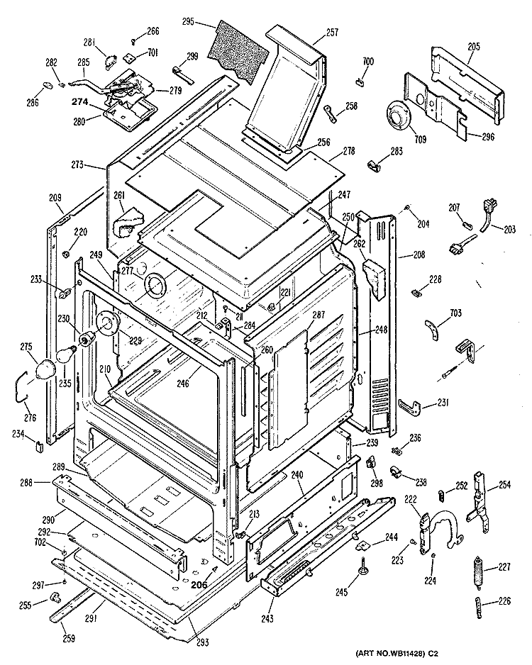 Section Diagram and Parts List for JGBP25GEN6  General Electric Range
