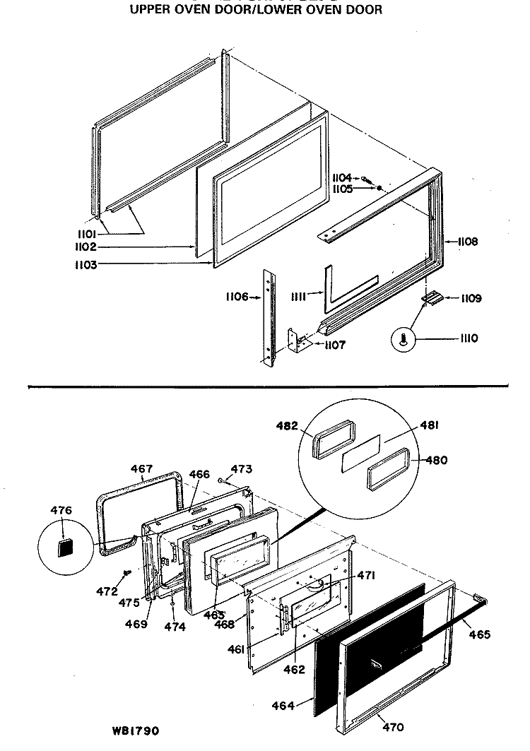 UPPER OVEN DOOR / LOWER OVEN DOOR Diagram and Parts List for JGHP57GEJG  General Electric Range