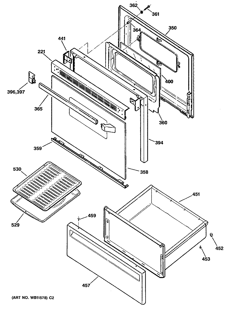 Section Diagram and Parts List for JBC17GS2  General Electric Range