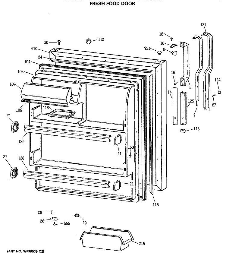 FRESH FOOD DOOR Diagram and Parts List for TBH18DASPRAD  General Electric Refrigerator