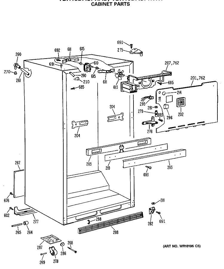 CABINET PARTS Diagram and Parts List for TBH18DASPRAD  General Electric Refrigerator