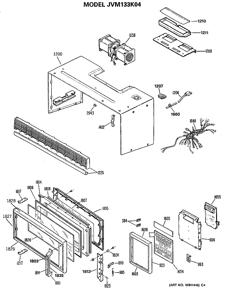 Section Diagram and Parts List for JVM133K04  General Electric Microwave